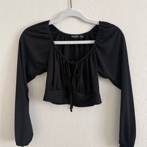 Nasty Gal Black Ruched Long Sleeve Crop Top